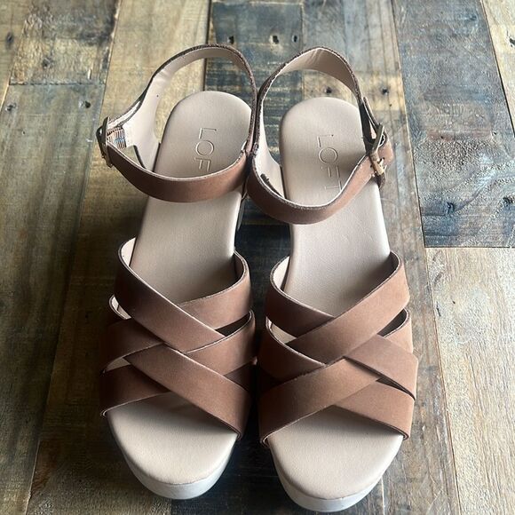 LOFT LEATHER CROSSED CLOG MISSY WOMENS SANDALS WOODEN HEELS size 7.5 - Picture 2 of 5